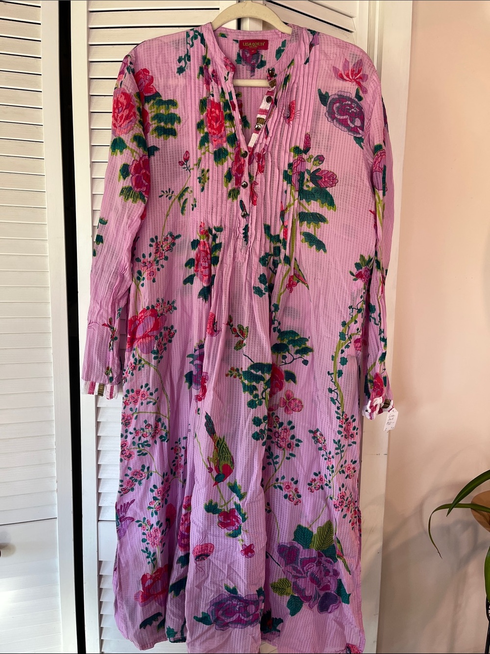 Lisa Corti Milano Lilac-Pink Floral Tunic Dress with Green Accents
